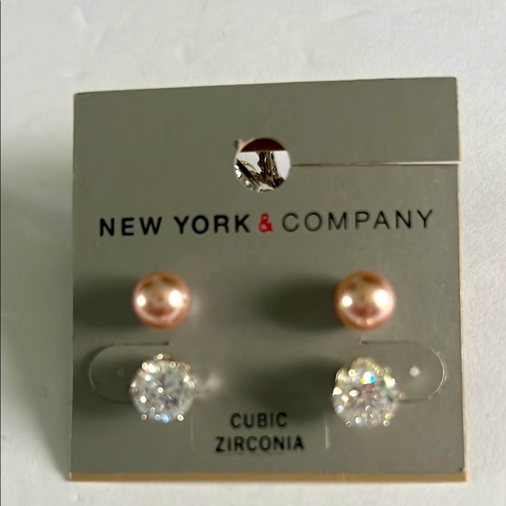 New York & Company Pink and Silver Earrings Modern Minimalist Set